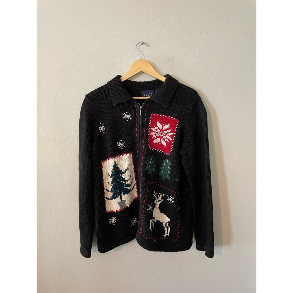 Vintage Crazy Horse Knit Full Zip Ugly Christmas Sweater